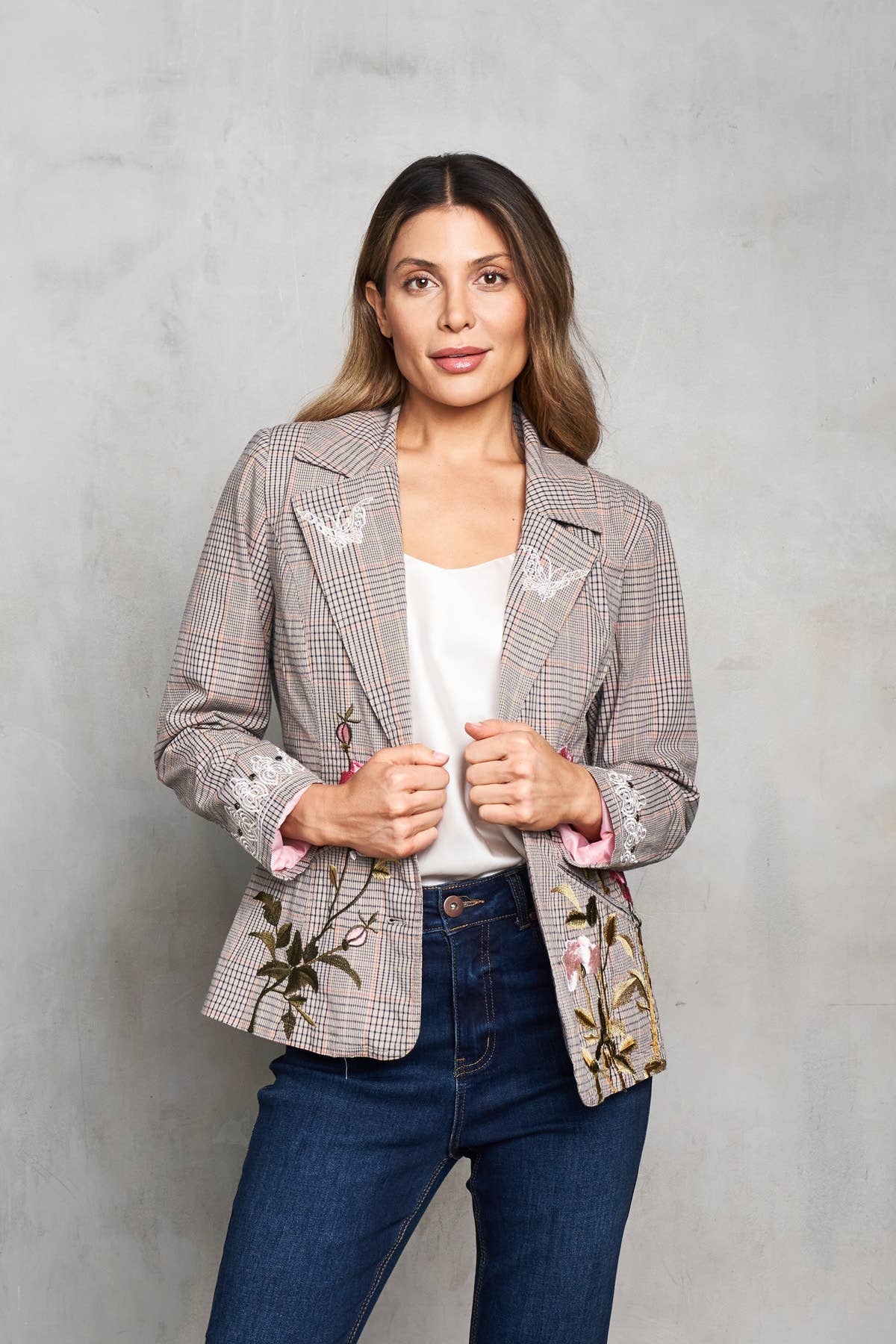 Woven Pin Stripe Embroidered Blazer