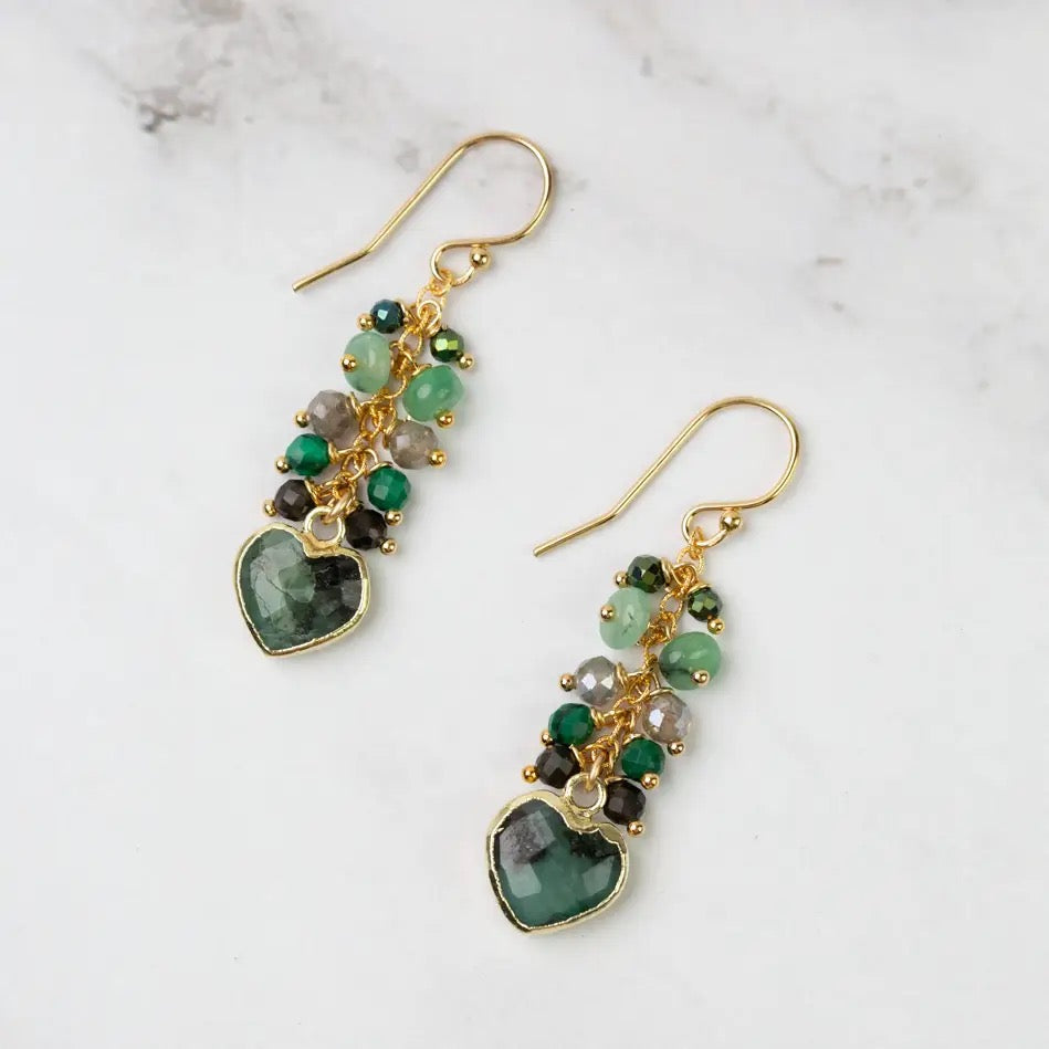 ANNE VAUGHAN GOLD PLATED EMERALD HEART EARRINGS
