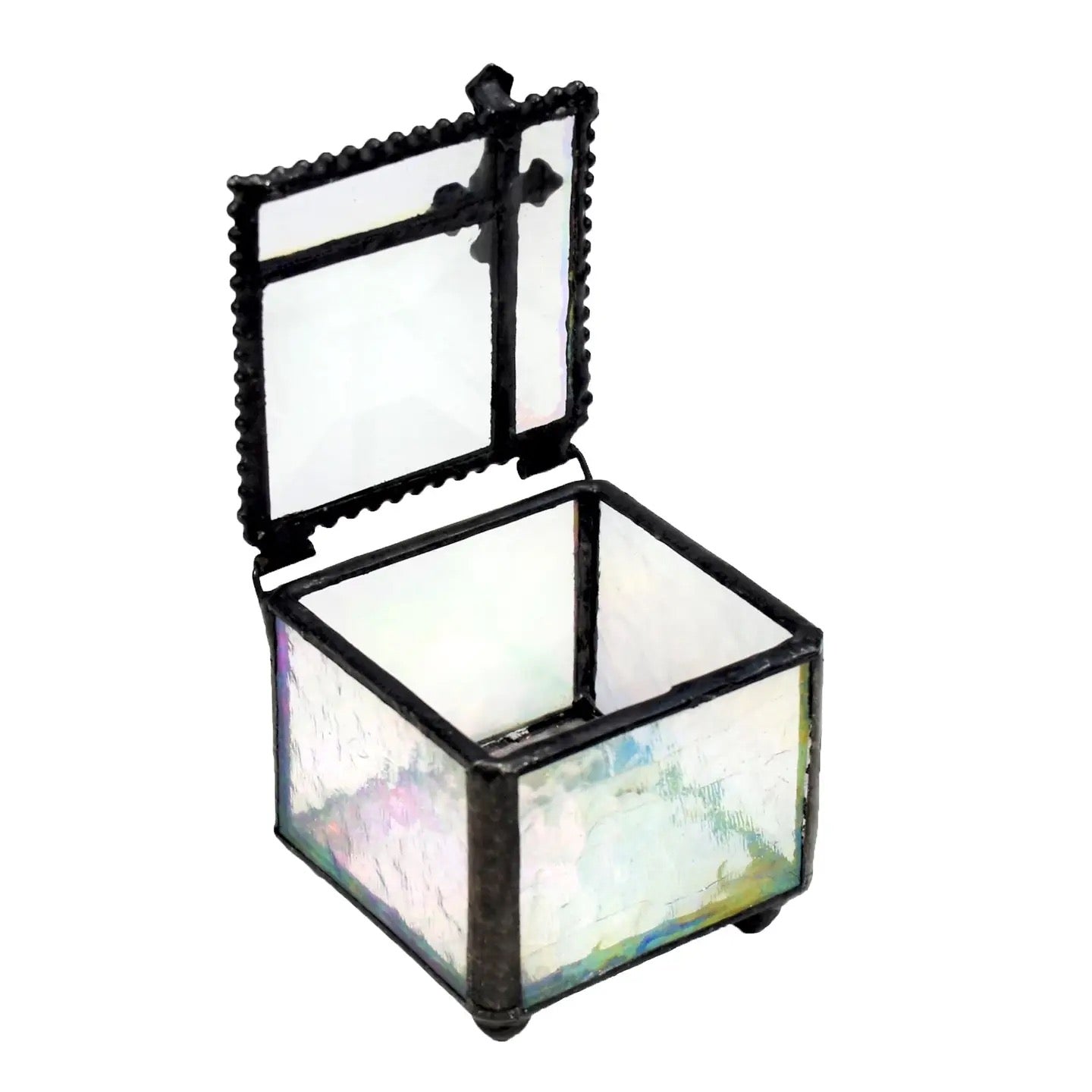 STAINED GLASS JEWELRY BOX WITH CROSS