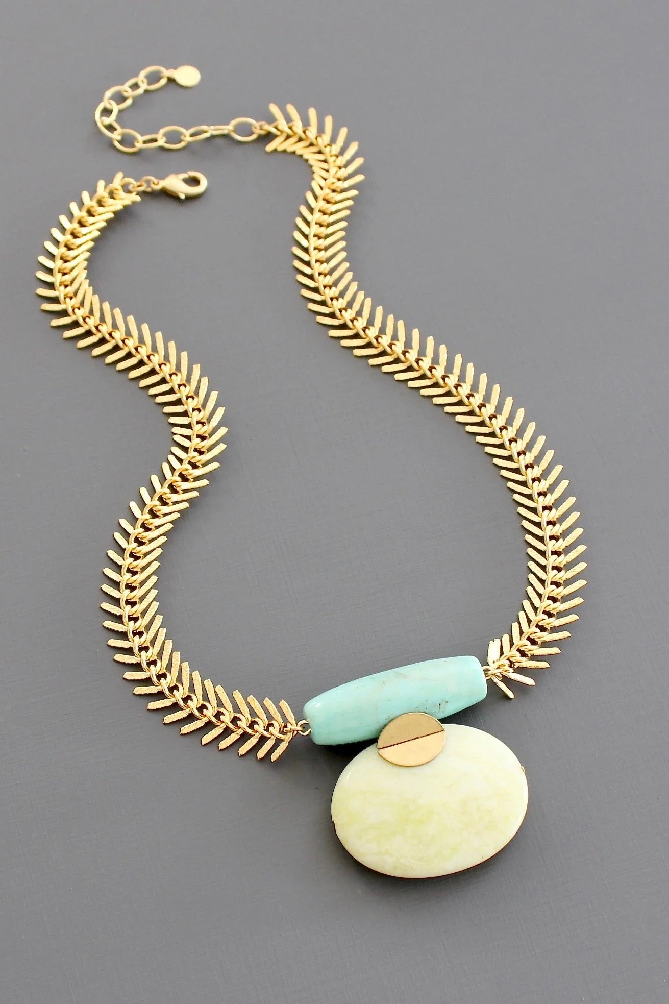 DAVID AUBREY TURQUOISE + LEMON HERRINGBONE NECKLACE