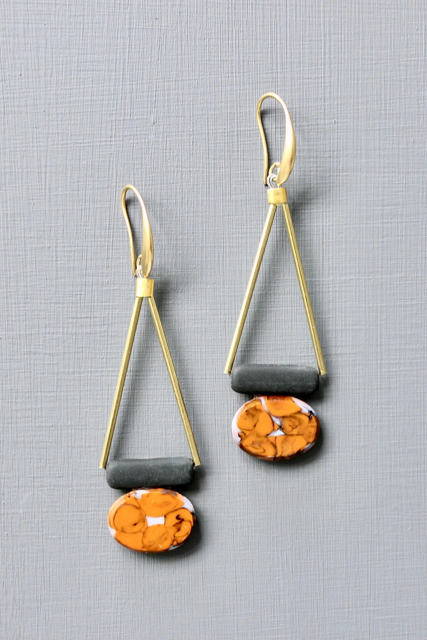 DAVID AUBREY VINTAGE ORANGE GLASS EARRINGS