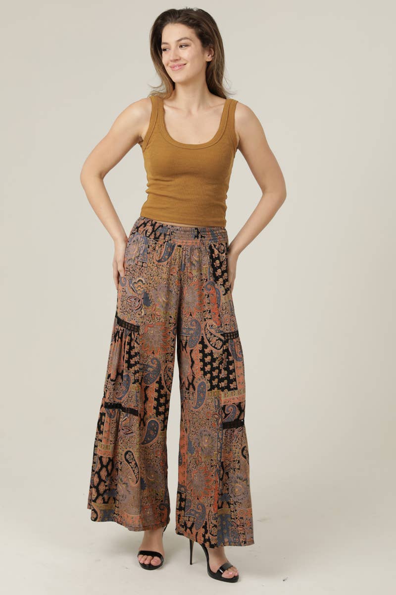 WIDE LEG PANTS WITH LACE INSERTS