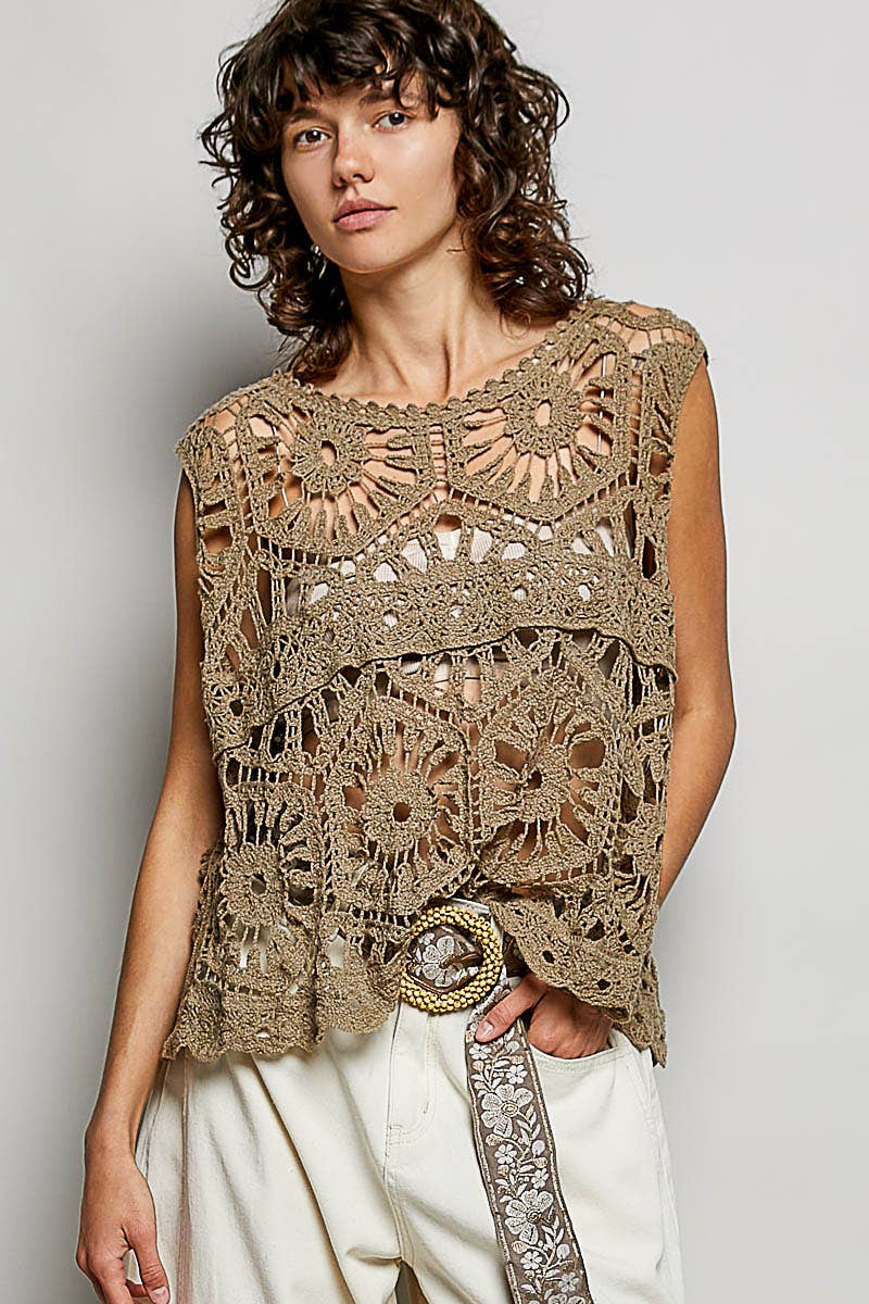 Bohemian Crochet Relaxed Sleeveless Top