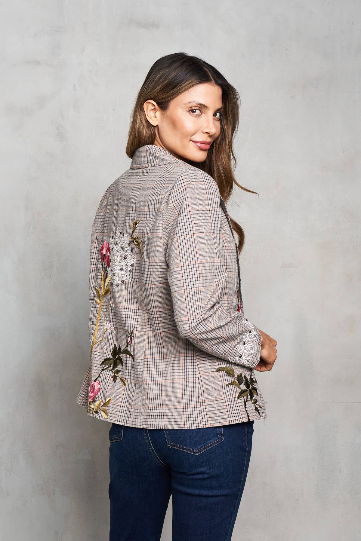 Woven Pin Stripe Embroidered Blazer