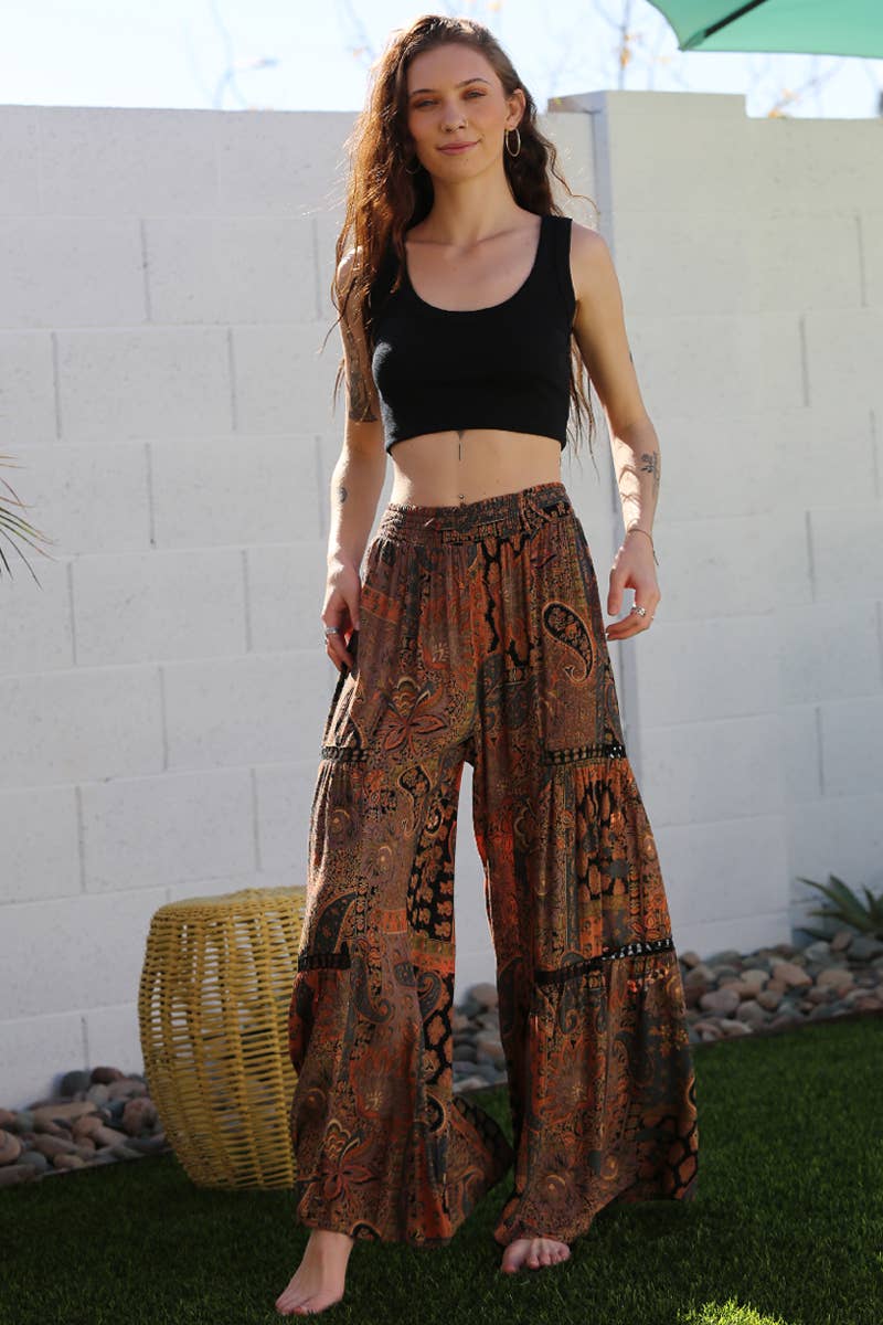 WIDE LEG PANTS WITH LACE INSERTS