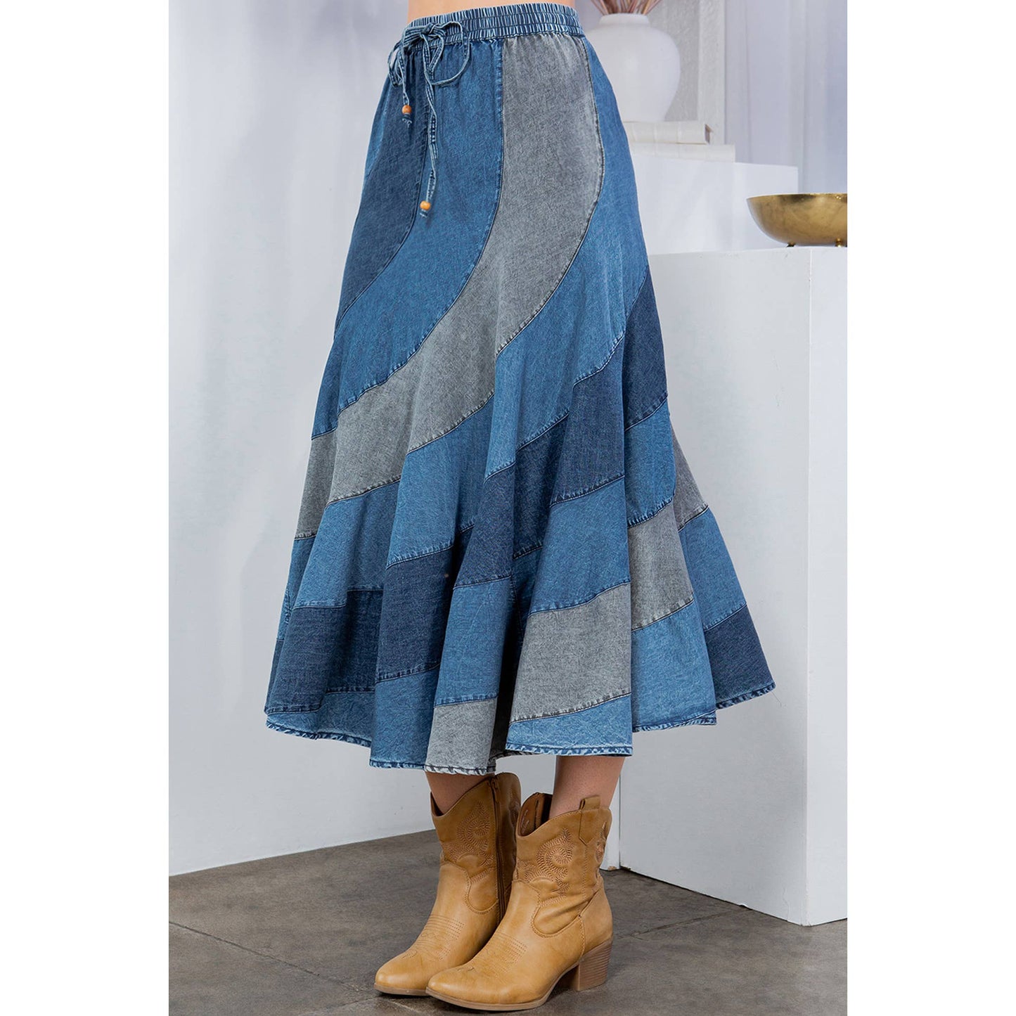 Denim Magic: Mid-Length Skirt With Asymmetrical Bias Panels