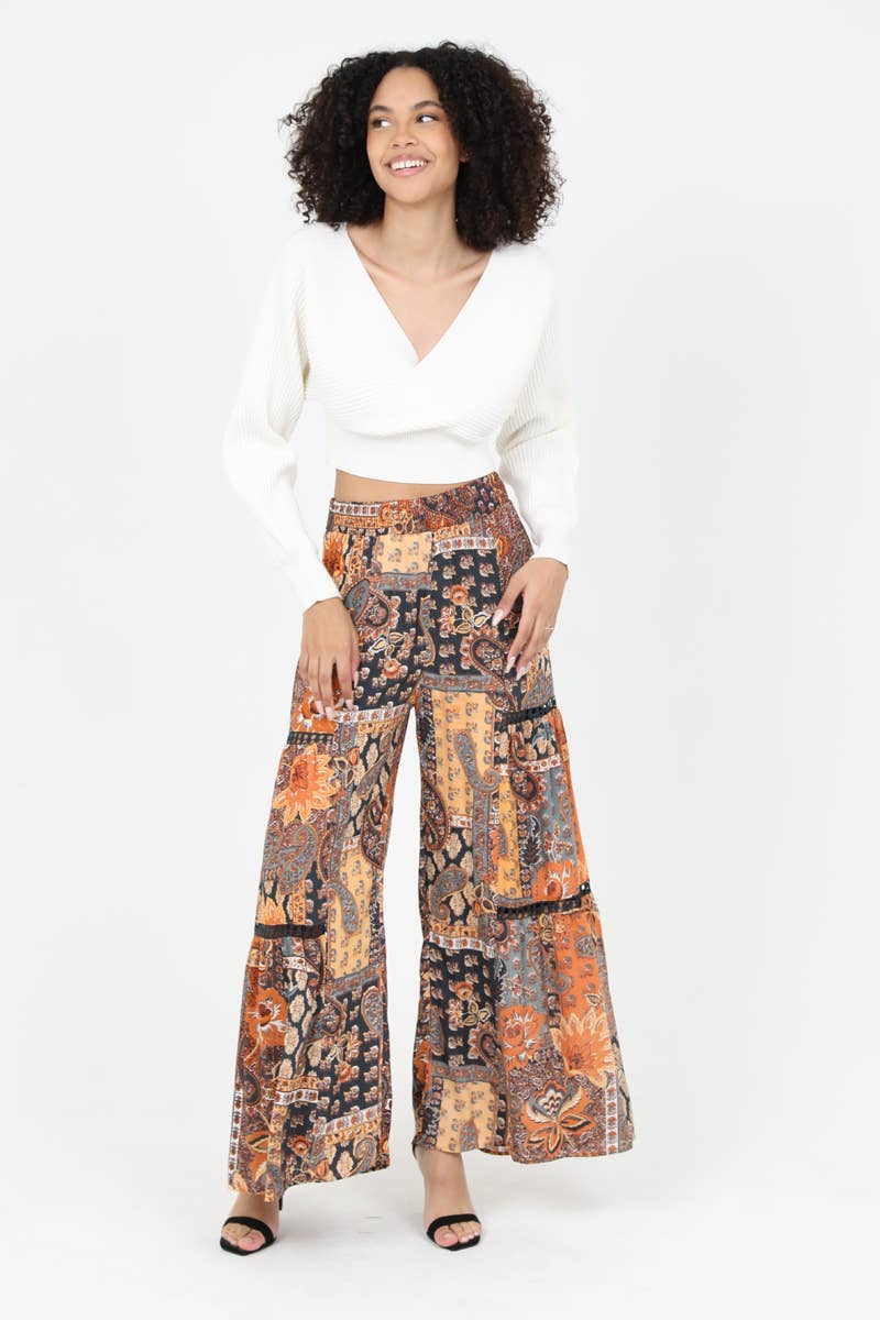 WIDE LEG PANTS WITH LACE INSERTS