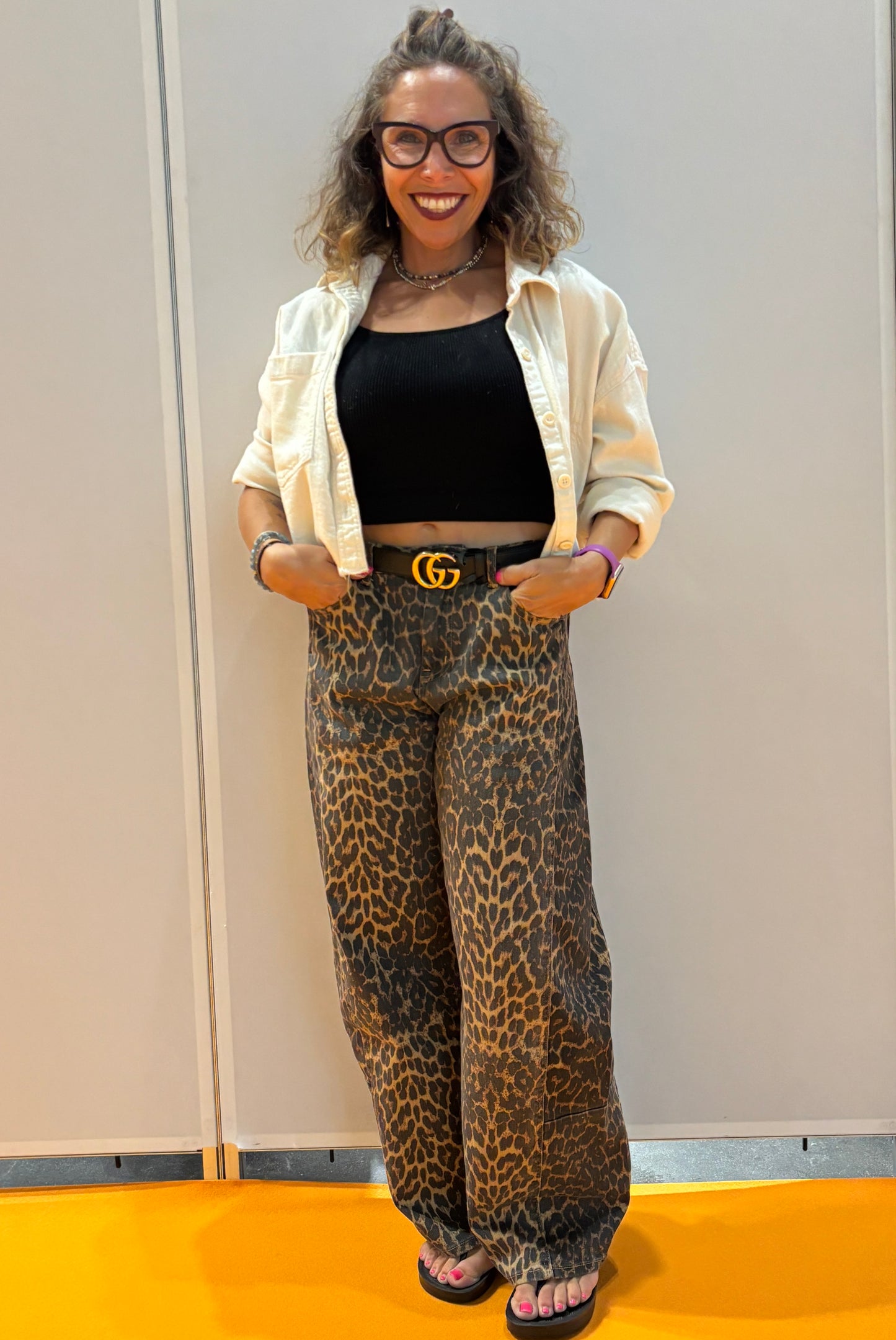 TRACTR LEOPARD PRINT BARREL CROP JEANS