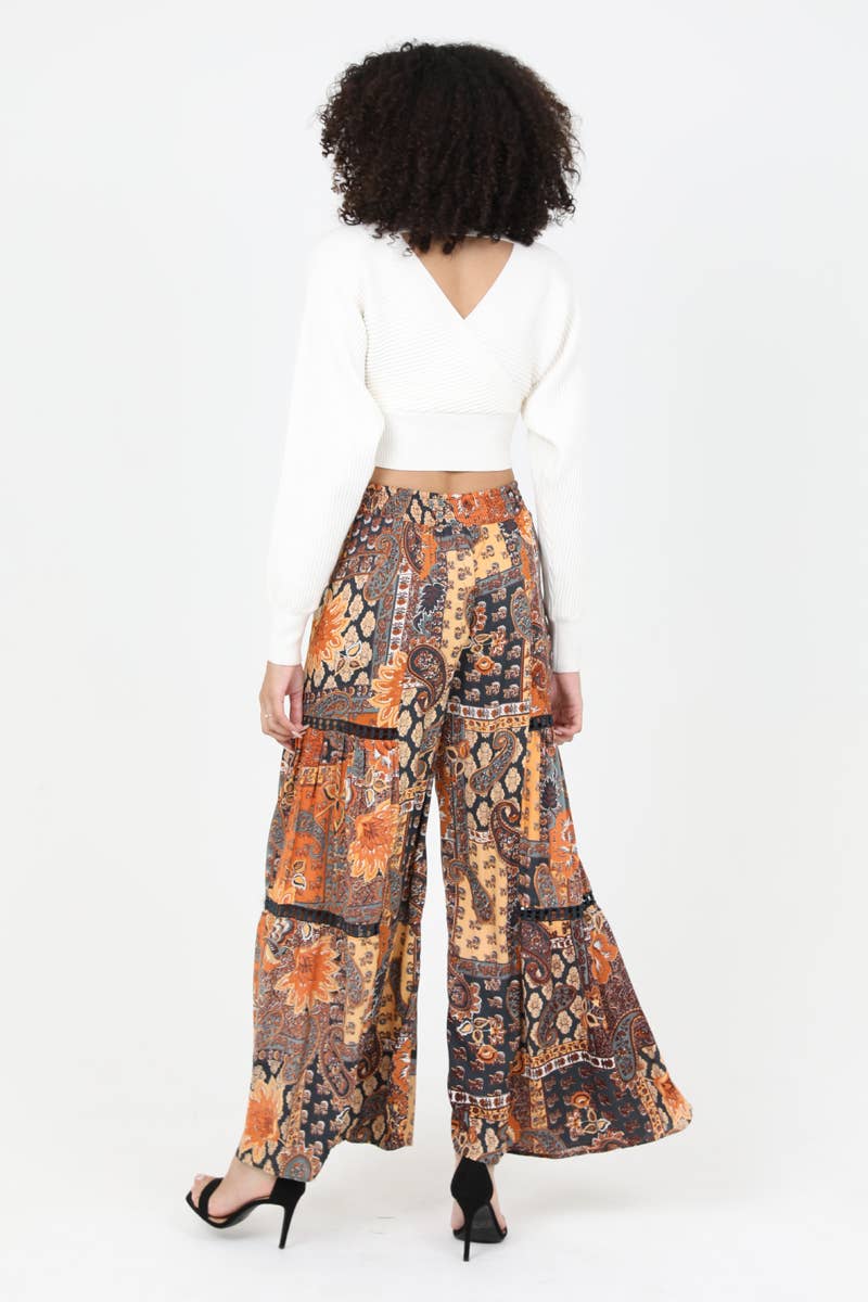 WIDE LEG PANTS WITH LACE INSERTS
