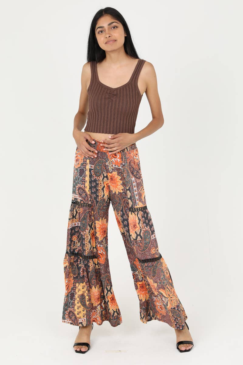 WIDE LEG PANTS WITH LACE INSERTS