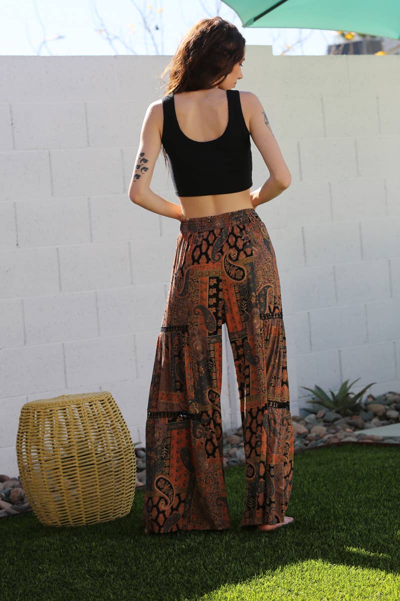WIDE LEG PANTS WITH LACE INSERTS