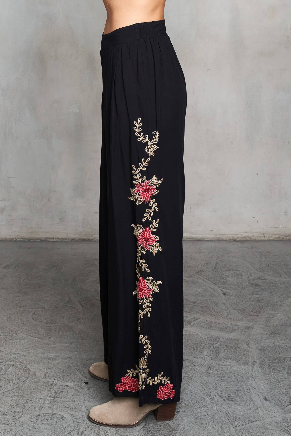 Viscose Embroidered Pull-On Flared Pant 5781-MAP