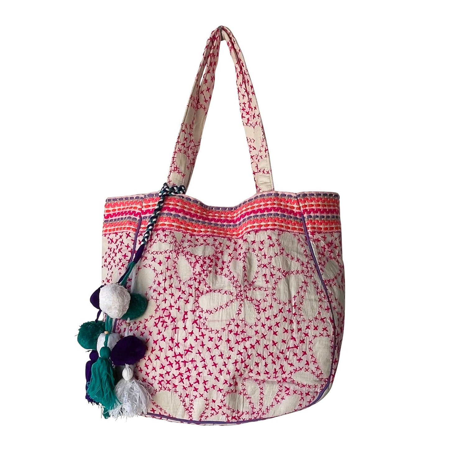 Pink X Tote Bag with Tassels