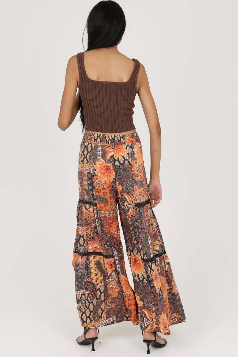 WIDE LEG PANTS WITH LACE INSERTS