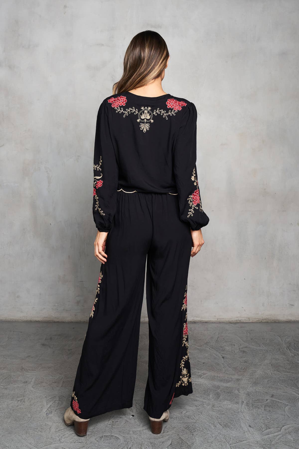 Viscose Embroidered Pull-On Flared Pant 5781-MAP