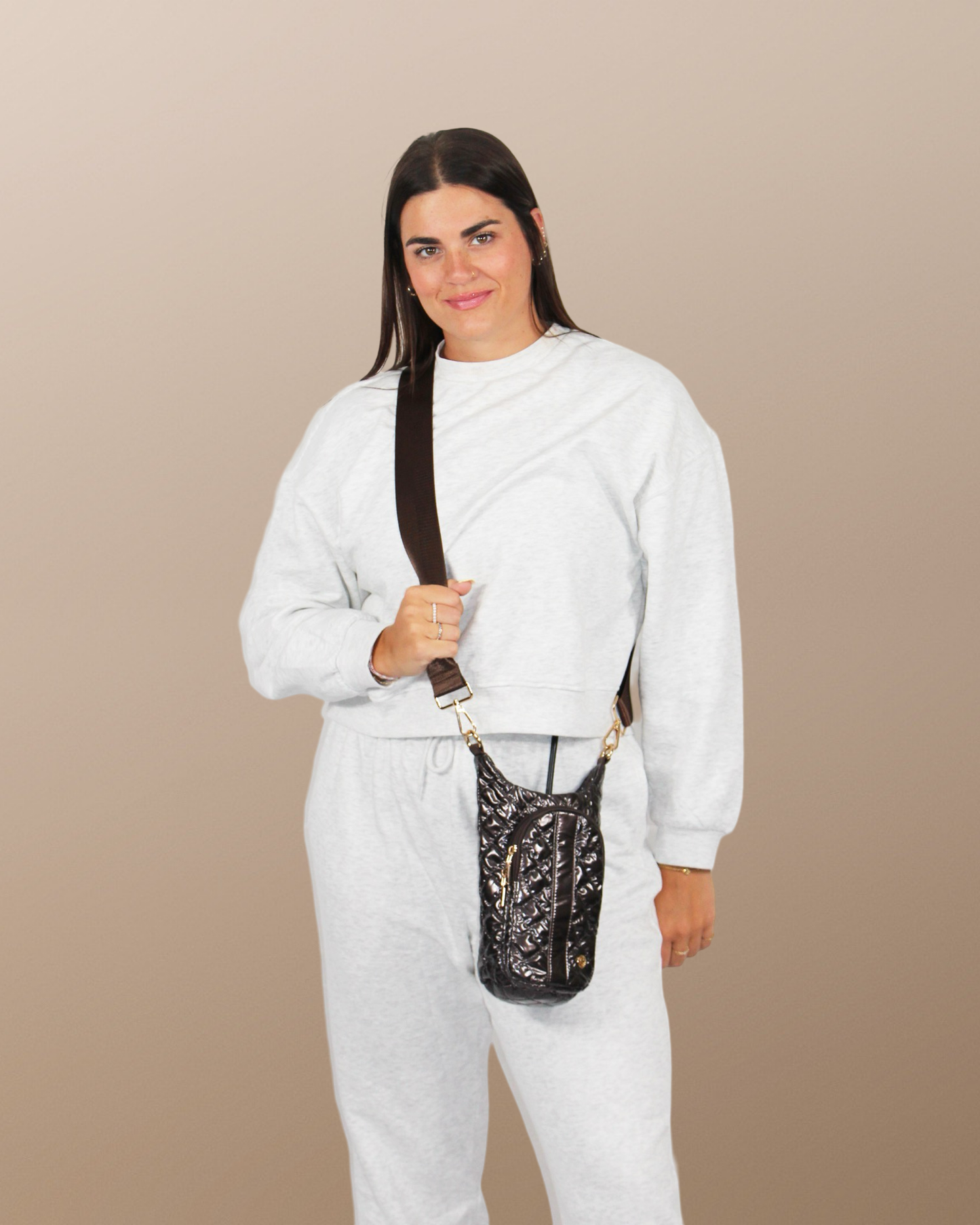 Drink Carrier Crossbody Bag Cup Holder Espresso