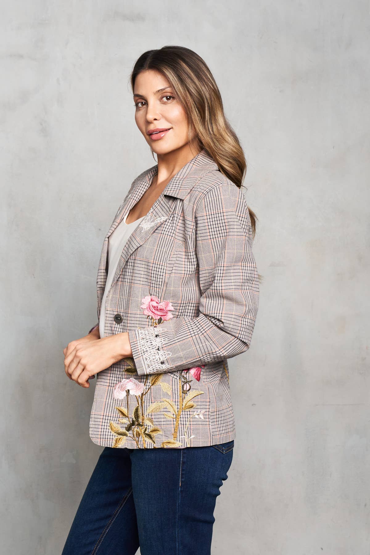 Woven Pin Stripe Embroidered Blazer