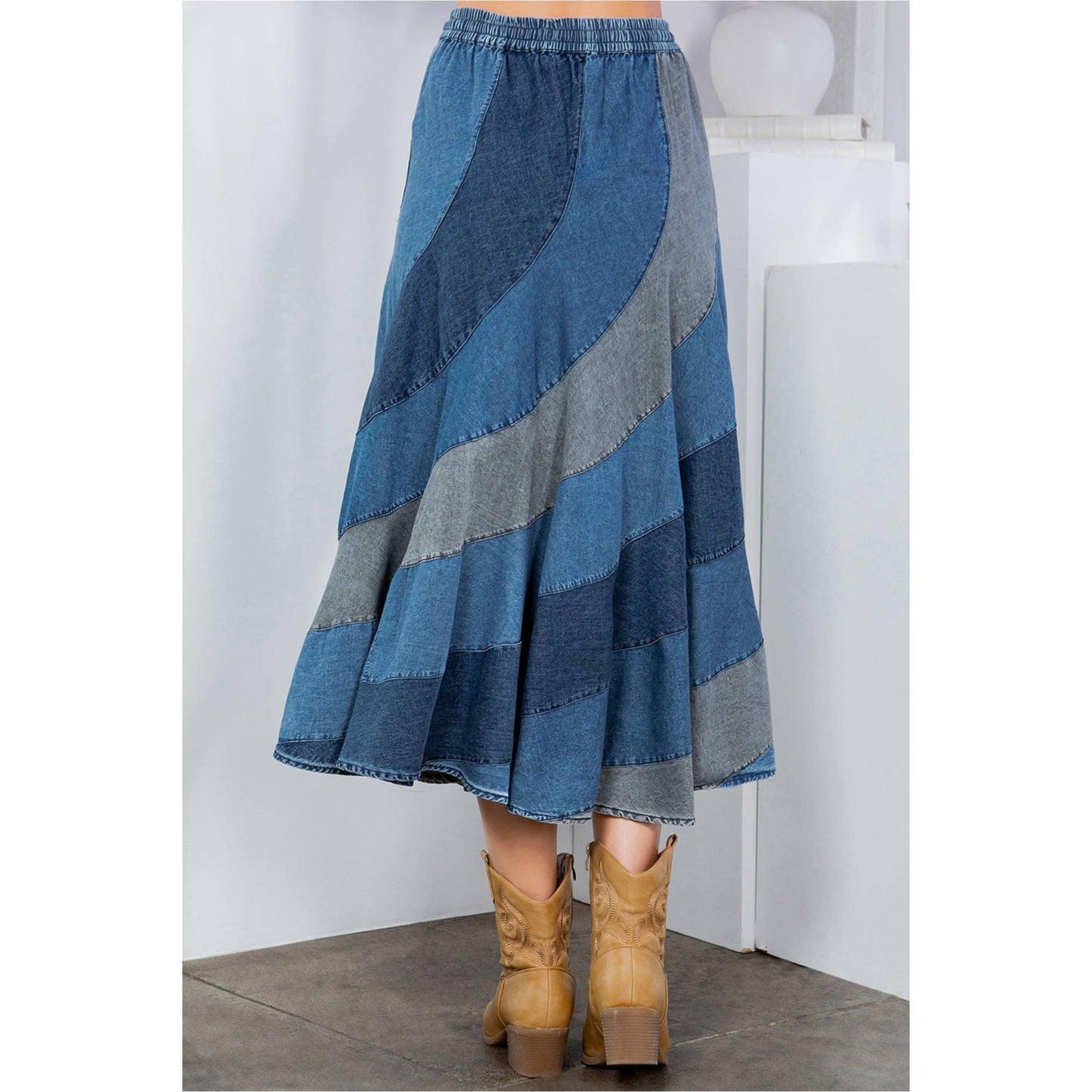 Denim Magic: Mid-Length Skirt With Asymmetrical Bias Panels