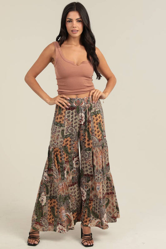 WIDE LEG PANTS WITH LACE INSERTS