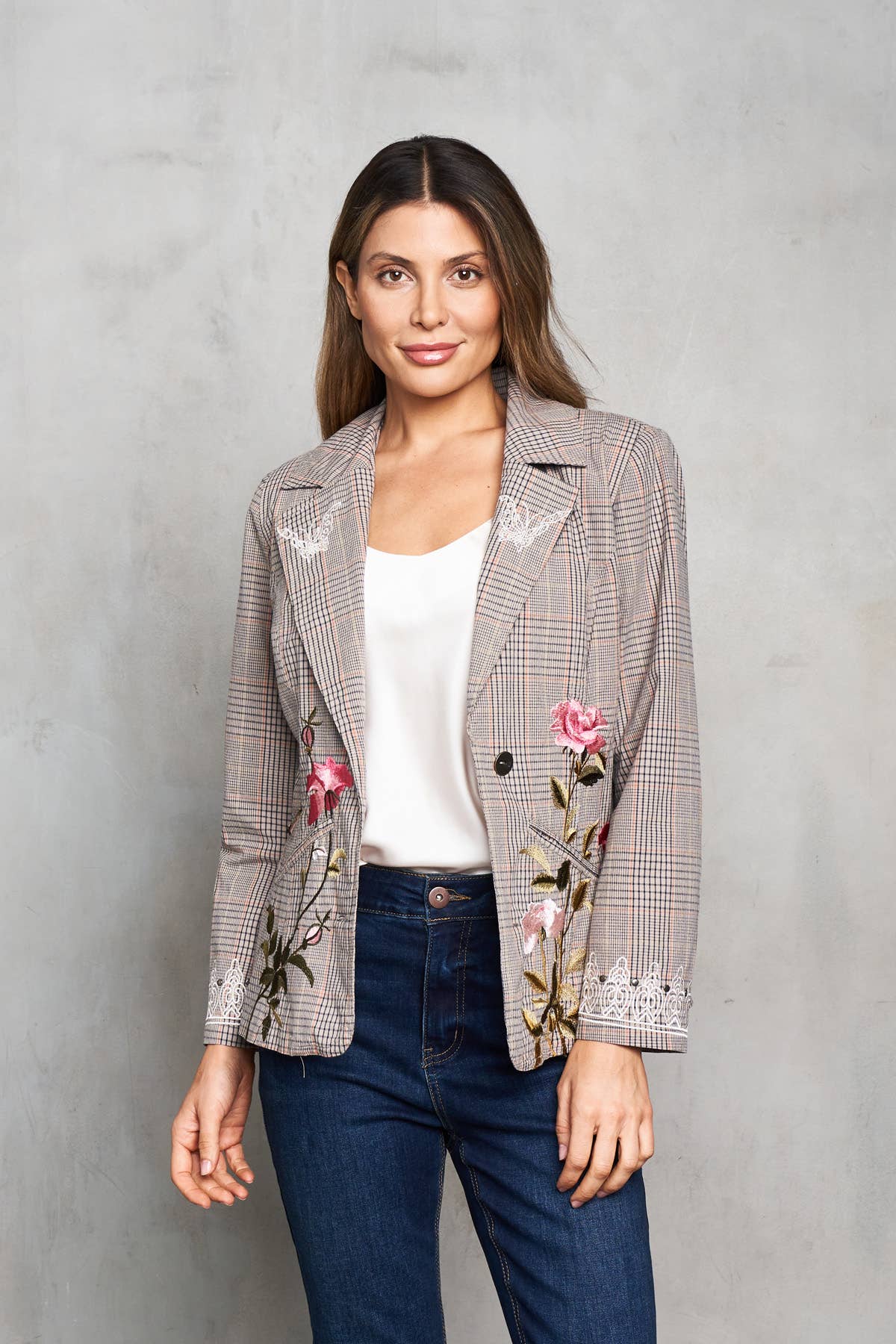 Woven Pin Stripe Embroidered Blazer