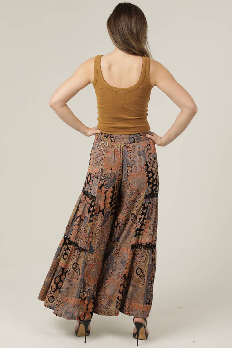 WIDE LEG PANTS WITH LACE INSERTS
