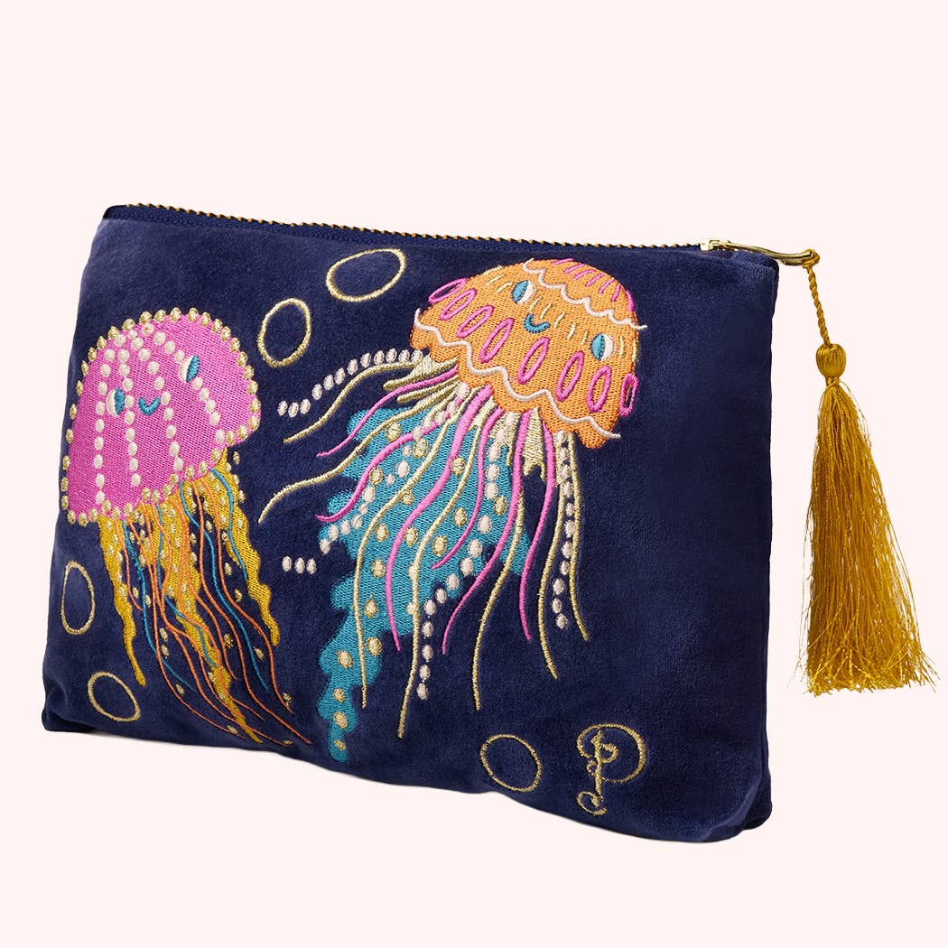 Velvet Zip Pouch - Jolly Jellies - Navy