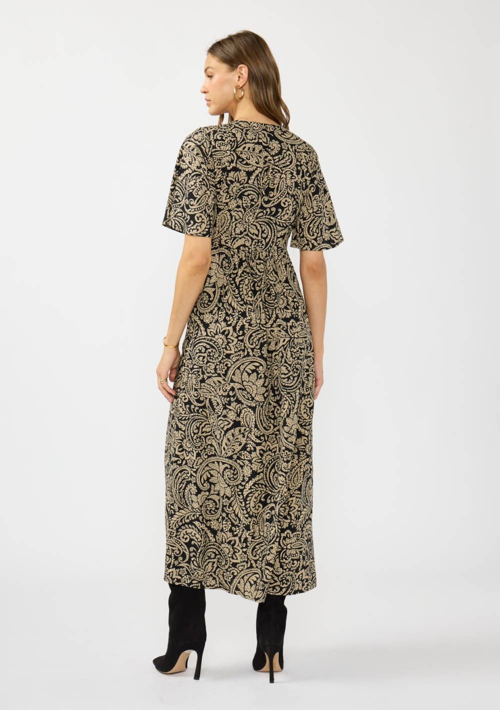 V-Neck Flutter Sleeve Front Slit Maxi Dress