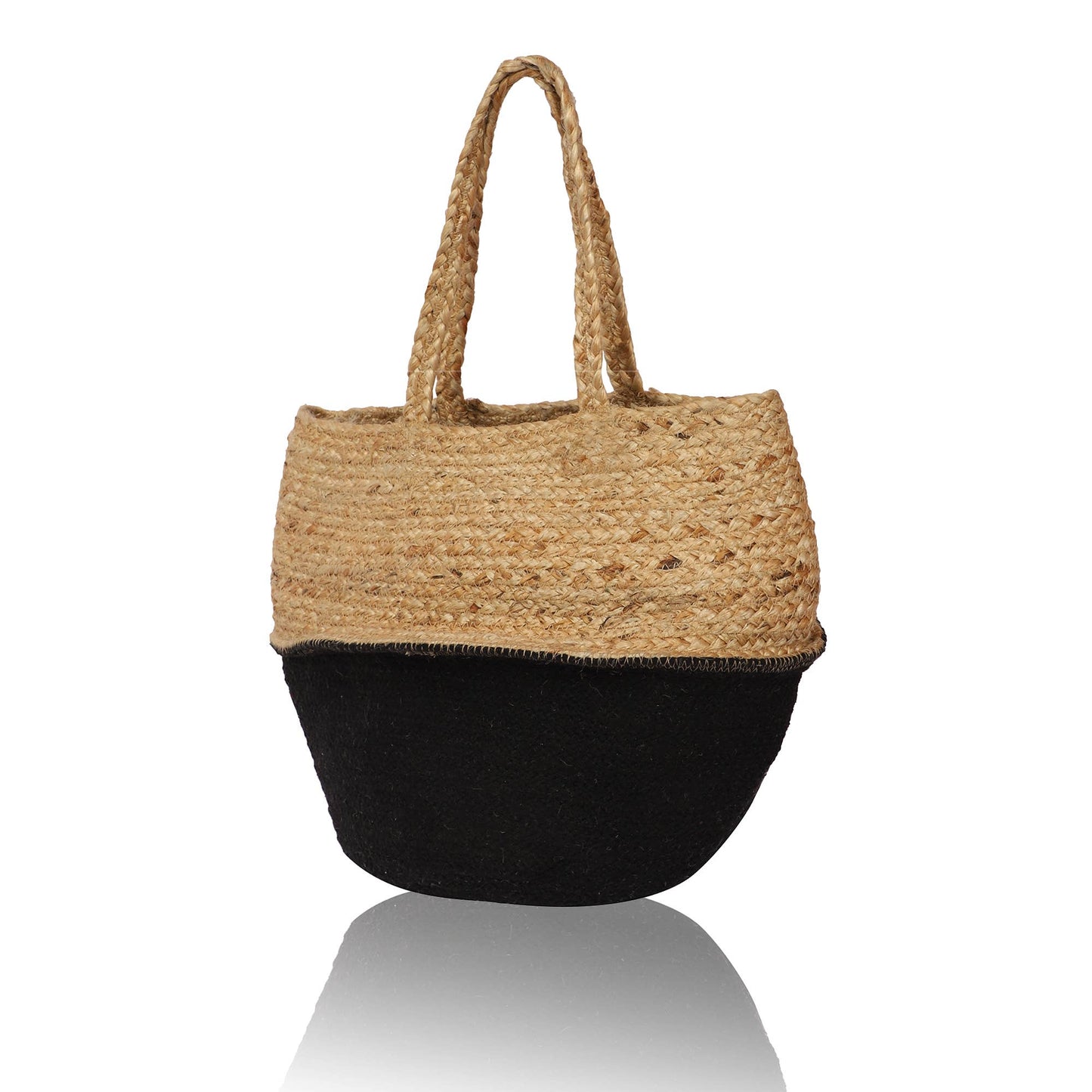 Black-Natural Two Tone Color Pure Jute Tote Bag