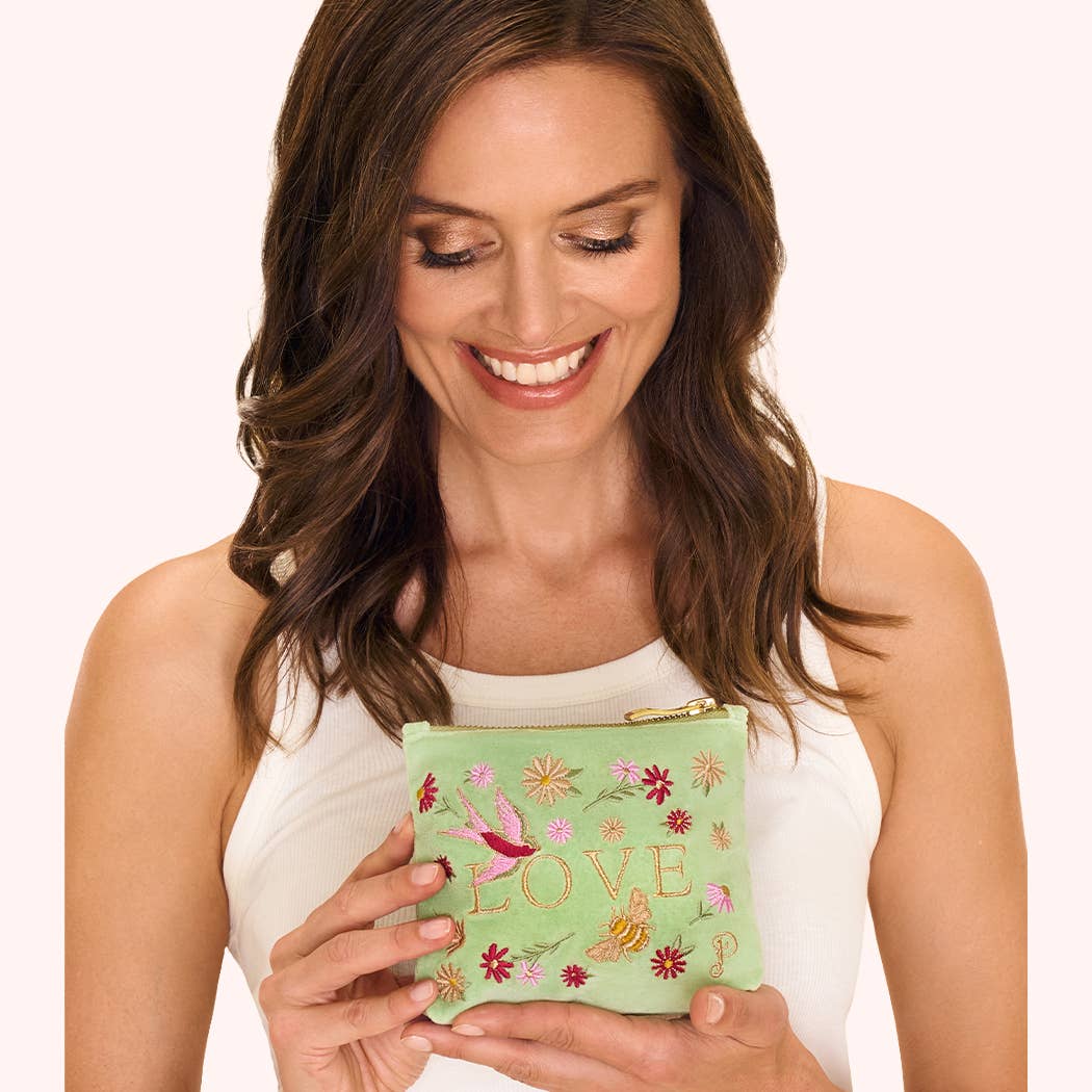 Velvet Mini Pouch - Love in a Meadow - Mint