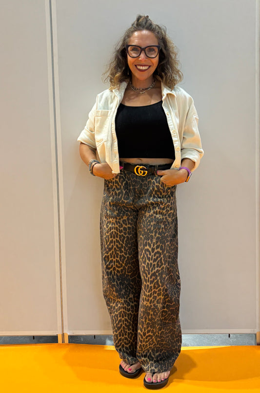 TRACTR LEOPARD PRINT BARREL CROP JEANS
