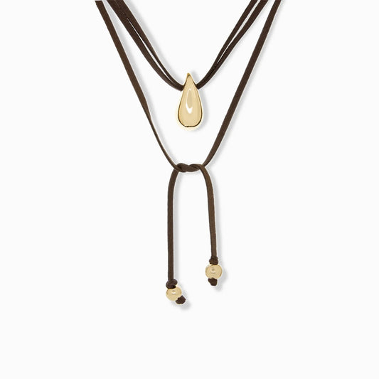 MARLYN SCHIFF SUEDE NECKLACE WITH TEARDROP CHARM