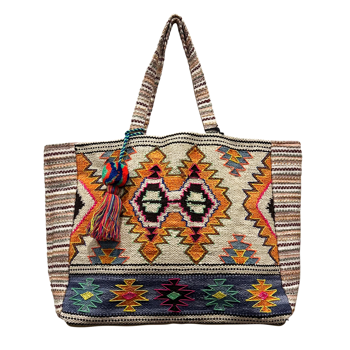 Orange/Beige Geo Aztec Tapestry Pure Cotton Women's Tote Bag