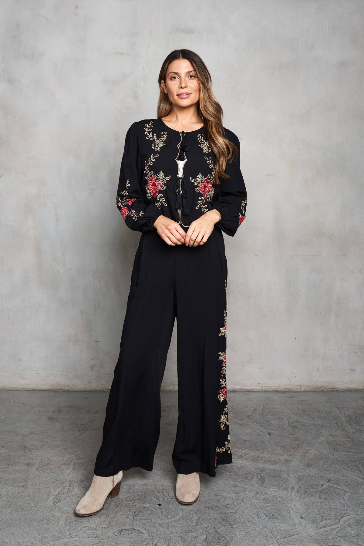 Viscose Embroidered Pull-On Flared Pant 5781-MAP