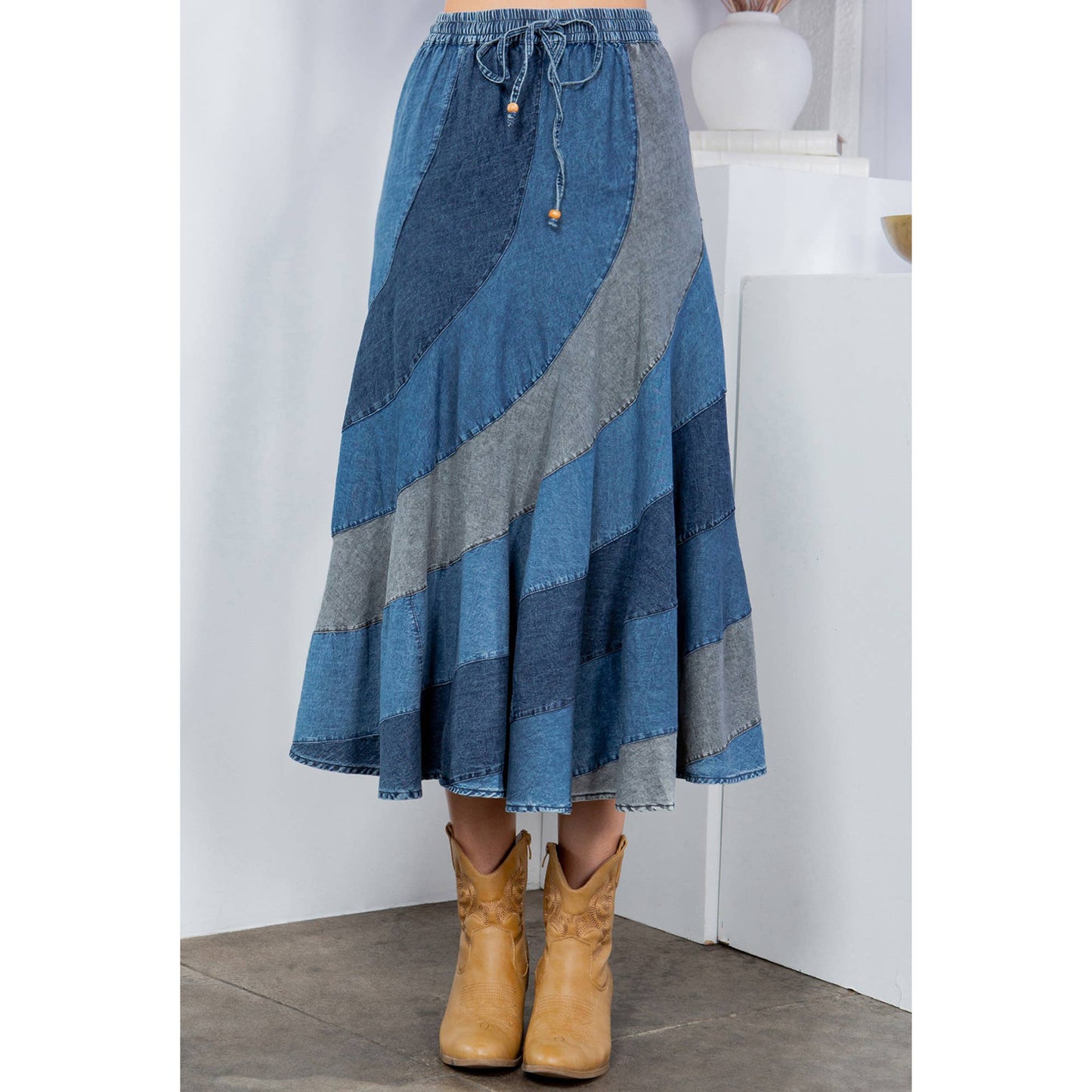 Denim Magic: Mid-Length Skirt With Asymmetrical Bias Panels