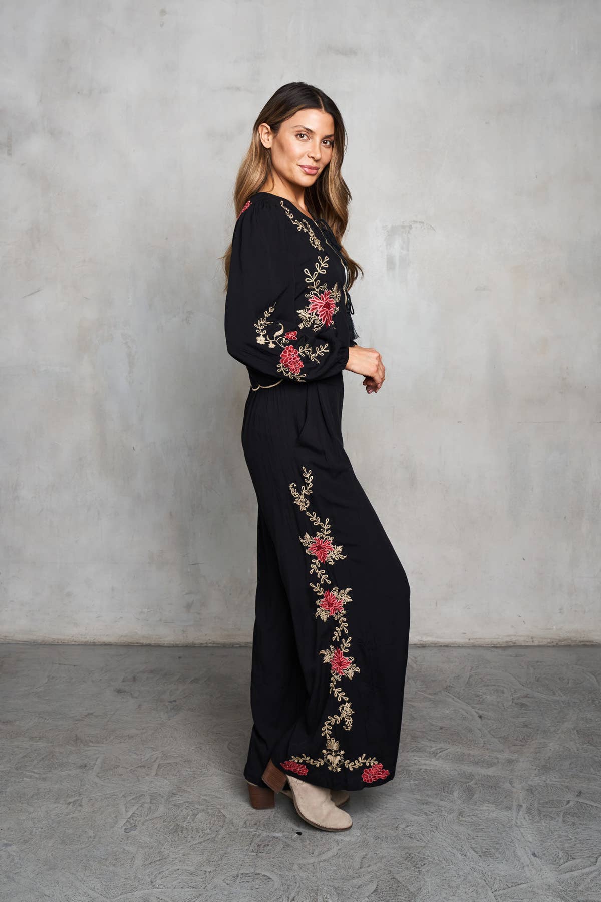 Viscose Embroidered Pull-On Flared Pant 5781-MAP