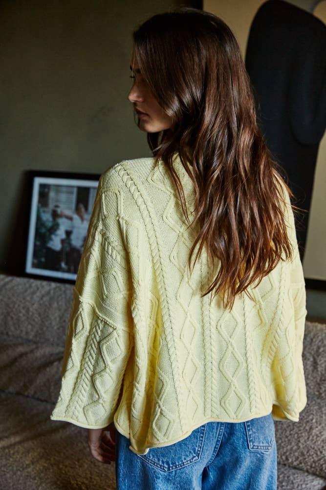 W2280 | Knit Cable Sweater Cotton 3/4 Sleeve Pullover