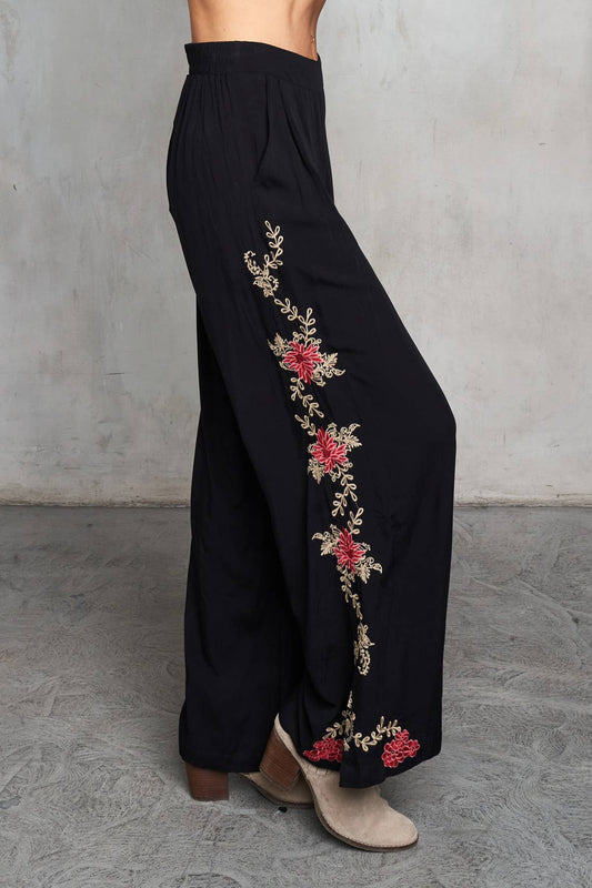 Viscose Embroidered Pull-On Flared Pant 5781-MAP