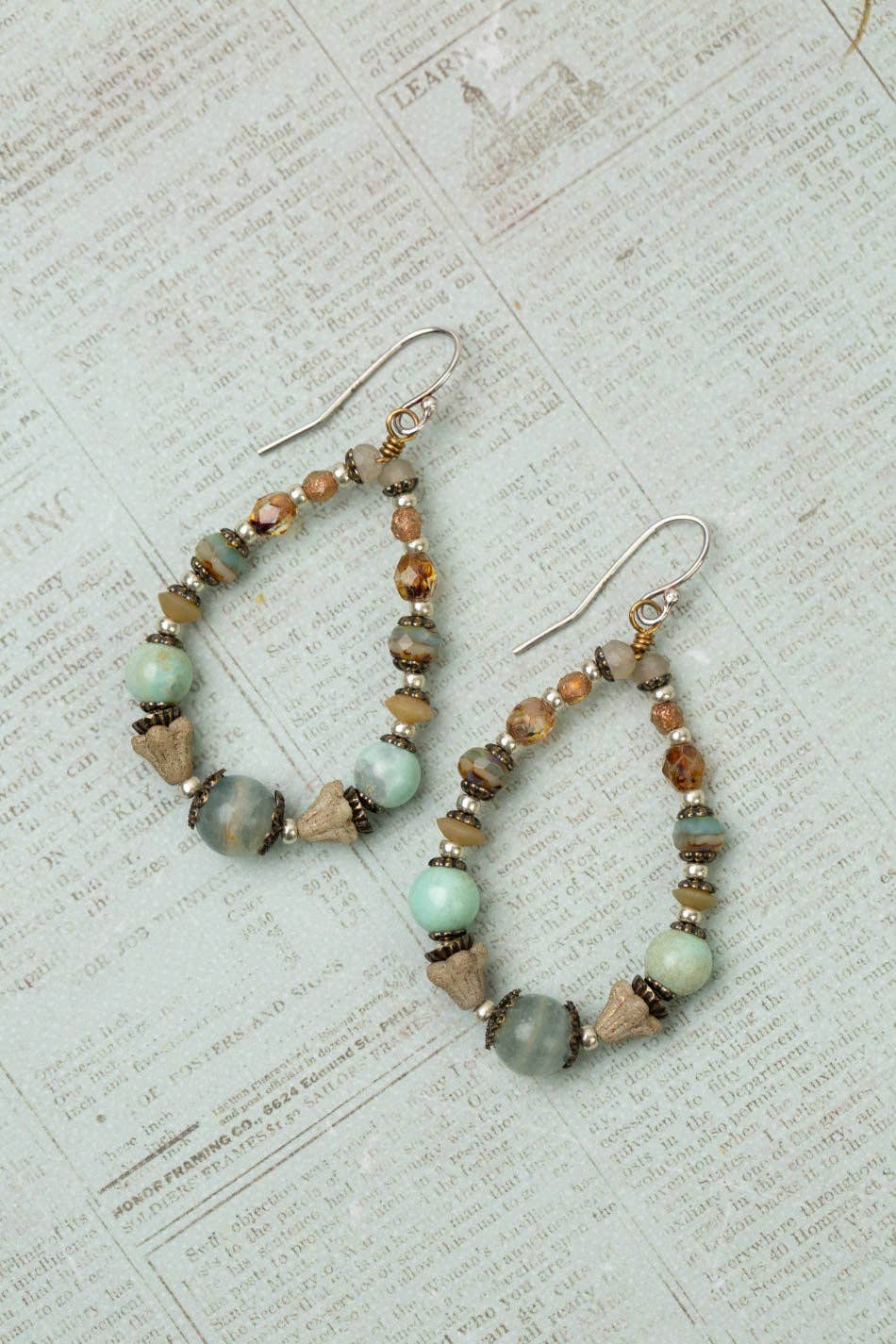 Wisdom Within Caribbean Calcite, Faceted Czech Glass, Blue Calcite Hoop Earrings