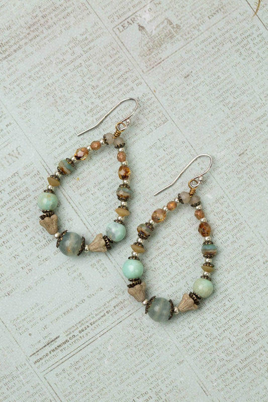 Wisdom Within Caribbean Calcite, Faceted Czech Glass, Blue Calcite Hoop Earrings