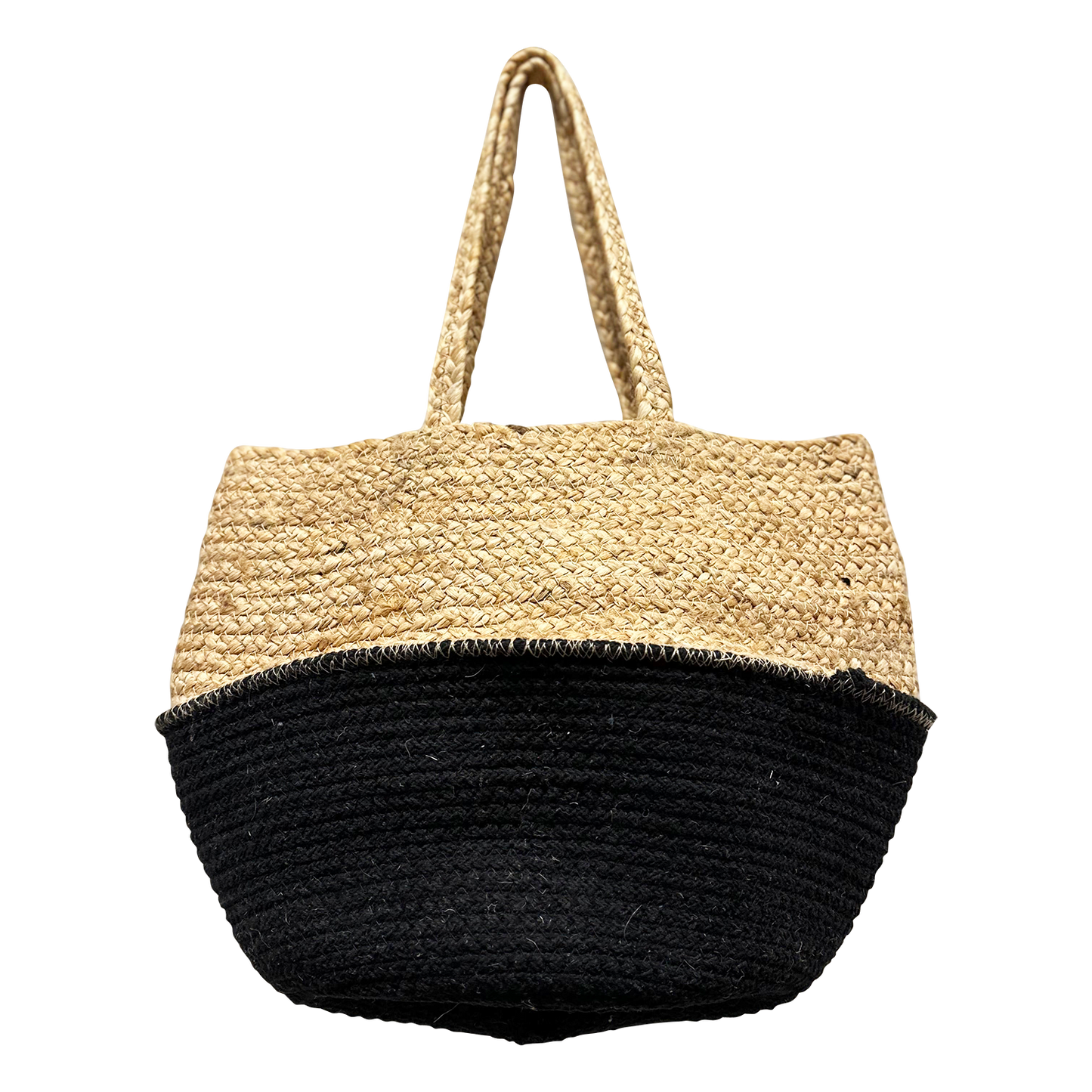 Black-Natural Two Tone Color Pure Jute Tote Bag