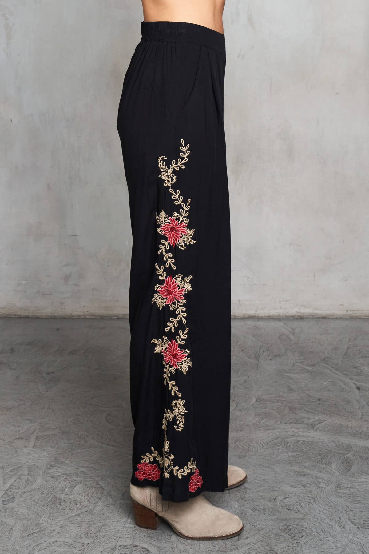 Viscose Embroidered Pull-On Flared Pant 5781-MAP
