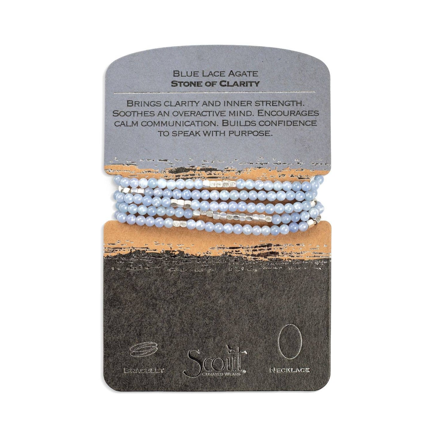Stone Wrap Bracelet/Necklace - Blue Lace Agate/Silver
