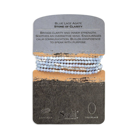 Stone Wrap Bracelet/Necklace - Blue Lace Agate/Silver