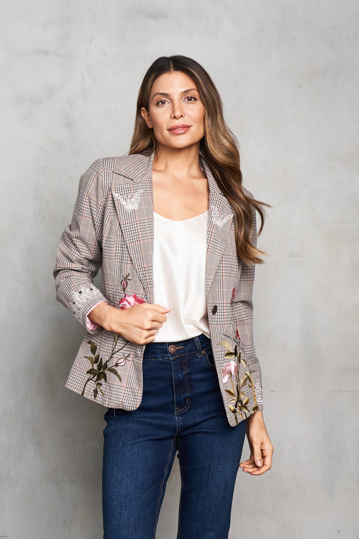 Woven Pin Stripe Embroidered Blazer