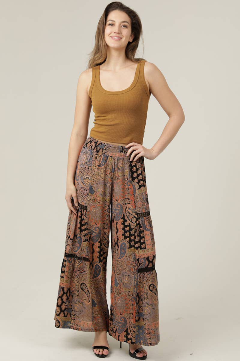 WIDE LEG PANTS WITH LACE INSERTS