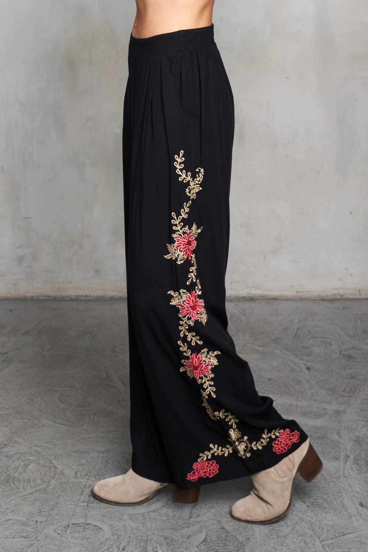 Viscose Embroidered Pull-On Flared Pant 5781-MAP
