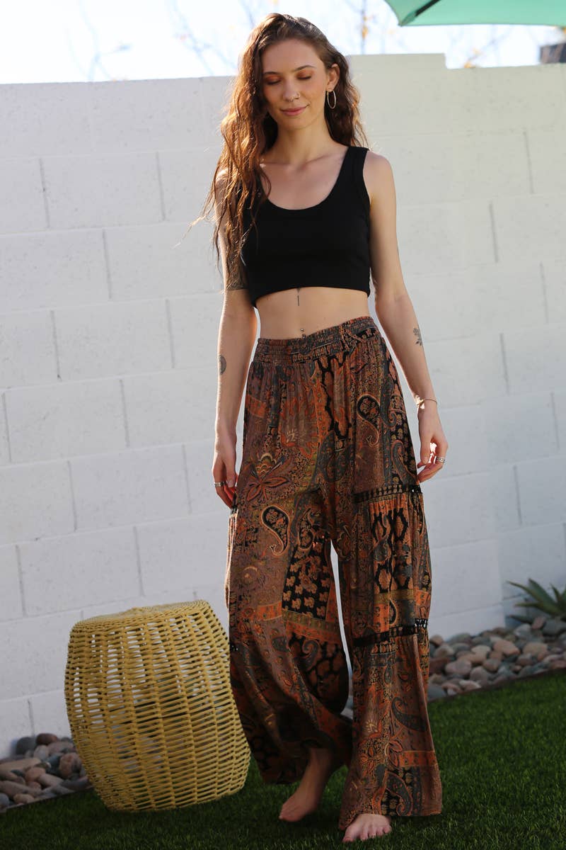 WIDE LEG PANTS WITH LACE INSERTS