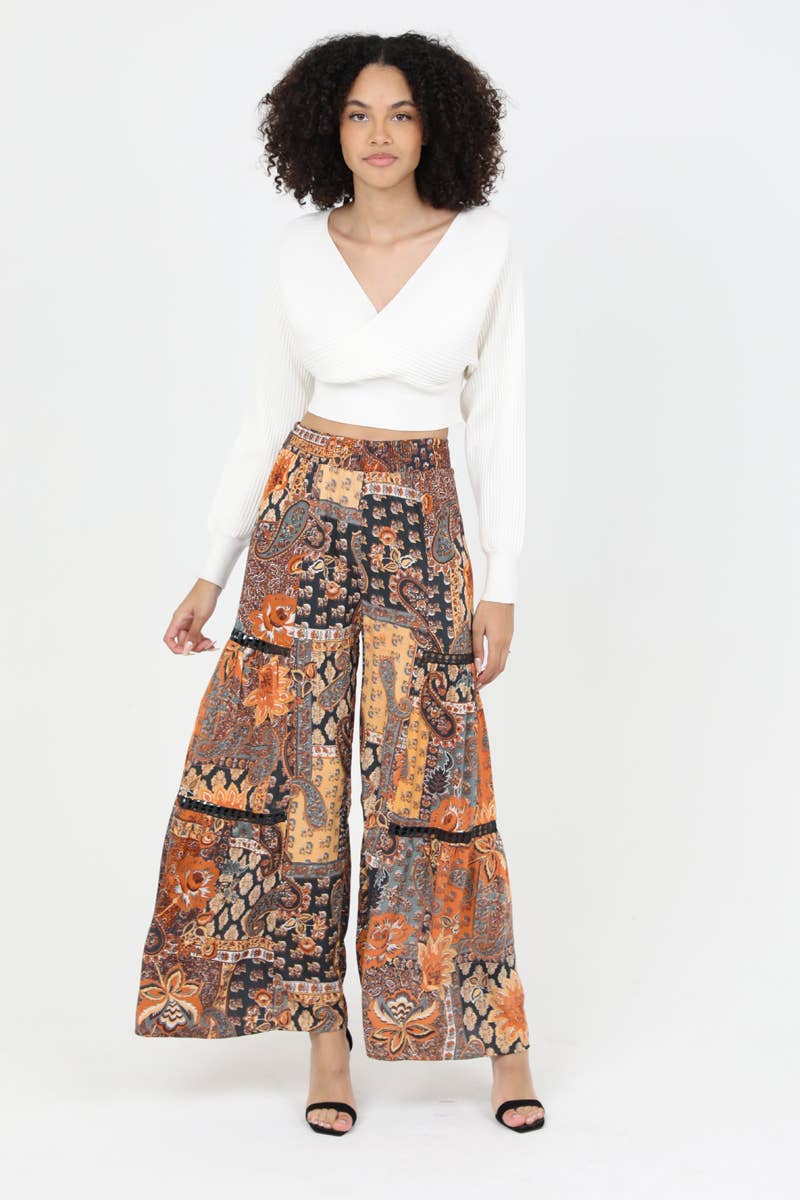 WIDE LEG PANTS WITH LACE INSERTS