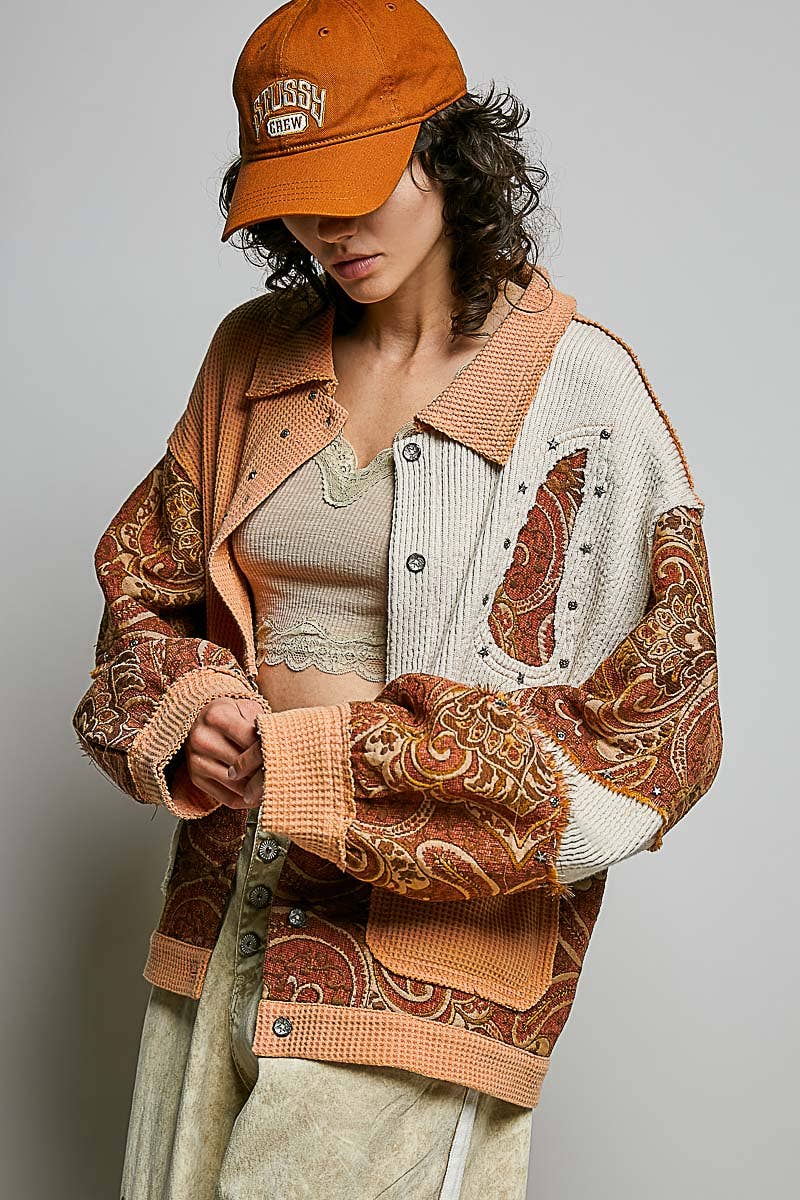 Jacquard Stud Detail Knit Jacket