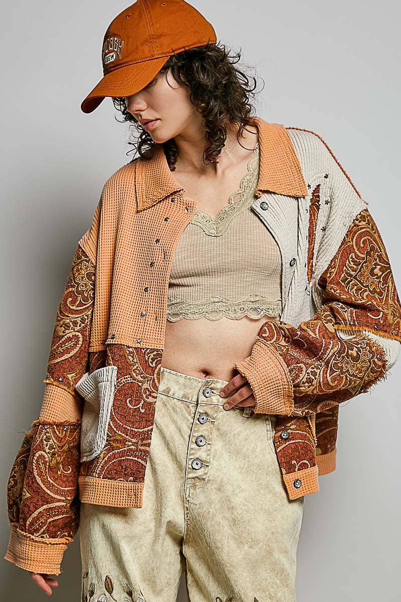 Jacquard Stud Detail Knit Jacket